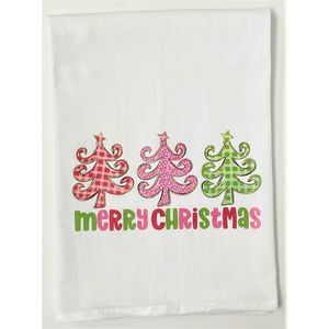 Merry Christmas Pink Trees Flour Sack Kitchen Dish Towel